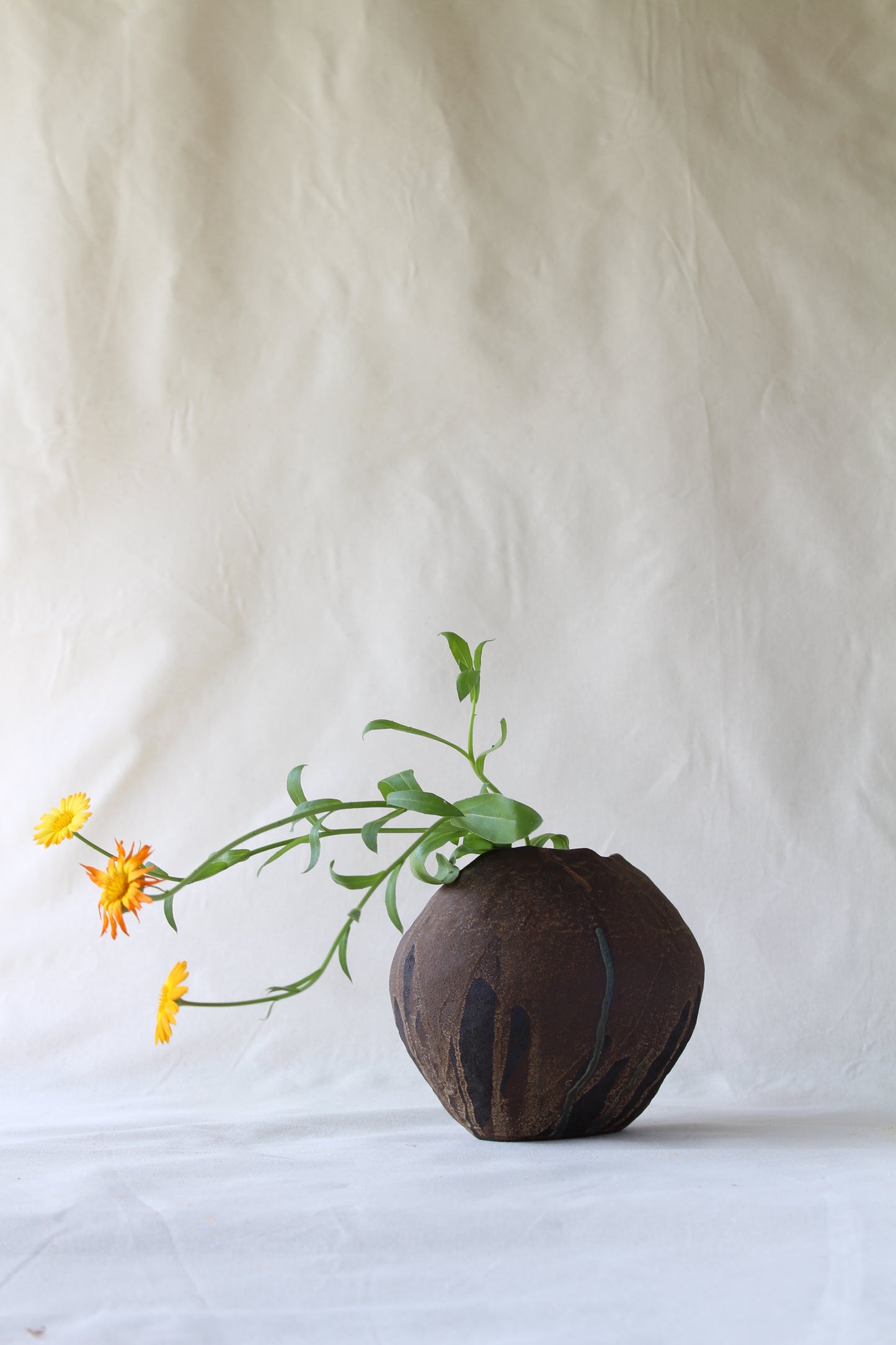 Black sculptural stoneware vase